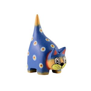 Figurine artisanale en bois d'albizia bleu, queue de chat, peinte à la main, statue d'animal en bois, décoration rustique pour la maison, ornement de jardin, cadeau - Product Image 1