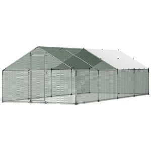 Grande Pollaio in Metallo con Tetto a Spiovente 9.8x26.2x6.5 ft, con Recinto e Chiusura di Sicurezza, Copertura per Area Esterna delle Galline - Product Image 1
