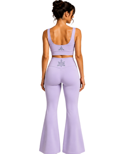 Manufacturer Custom Lavender Women Flared Yoga Set Seamless Sports Bra And High Waist <b>Bell</b> Bottom Leggings Activewear <b>Outfit</b> Set - Product Image 2
