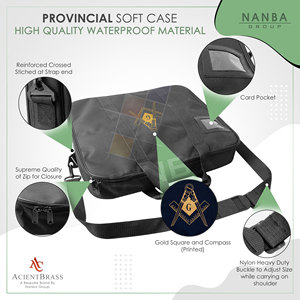 Étui pour tablier maçonnique, taille provinciale, en tissu Cordura, écologique, haute qualité, avec compas carré doré (imprimé) |   Sac de présentation souple - Product Image 4