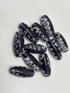 Hand crafted purple <b>glass</b> feather pattern trade beads with artisan <b>charm</b> ideal for jewelry making fashion crafts and decor - Product Image 4