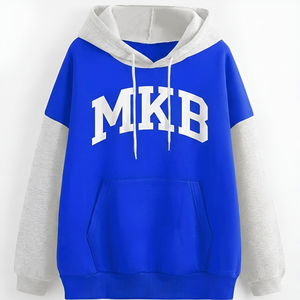 เสื้อฮู้ดคอกลมสีน้ำเงินรอยัลสำหรับผู้ชาย แขนเสื้อตัดสี ผ้าฟลีซ พิมพ์ลายกราฟิกตามสั่ง ทรงปกติ สไตล์ลำลอง สตรีทแวร์ - Product Image 1