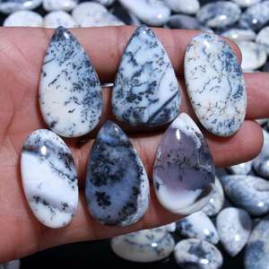 Vente en gros de pierres d'opale dendrite blanches naturelles, formes variées, cabochons à dos plat, pierres précieuses en vrac de tailles variées - Product Image 3