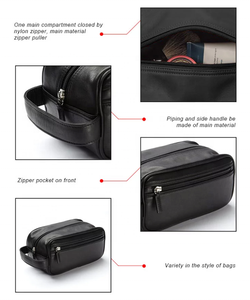 Bolsas de Aseo Negras Mate para Hombre al por Mayor, Bolsa de Almacenamiento Cosmético de Cuero Suave, Bolsa de Moda Colgante de Cuero - Product Image 5