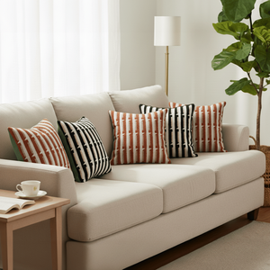 SOGA 6-Piece Rust Orange and Off-White Stripe <b>Decorative</b> <b>Pillow</b> Cover Set 45cm Black White Tufted Stripe for Living Room Sofas - Product Image 2