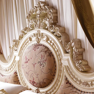 Juego de Dormitorio King con Dosel de Estilo Francés de Lujo, Madera de Caoba Sólida Tallada a Mano, Tapizado en Blanco y Dorado, Muebles de Hotel, Cama de Palacio - Product Image 3