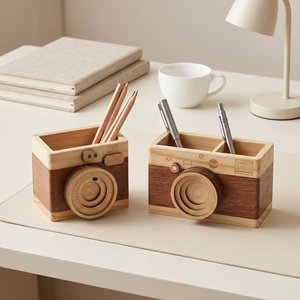 Organizador de bolígrafos de madera estilo vintage para accesorios de escritorio elegantes - Product Image 5