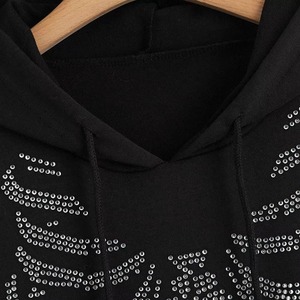 Sudadera con Capucha Negra Unisex, Diseño de Esqueleto con Pedrería, Estilo Holgado Informal para Otoño - Product Image 6
