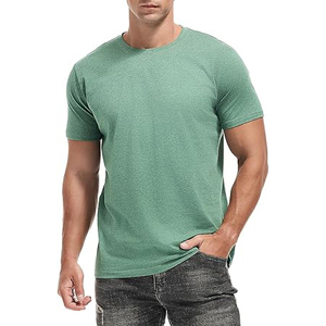 T-shirt Homme Vert Menthe Sauge Heather Coupe Slim Manches Courtes Col Rond Doux Uni Décontracté Coton Vente en Gros - Product Image 1