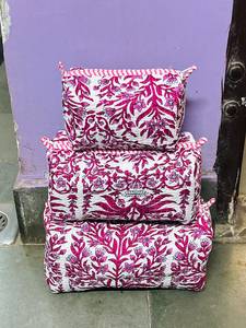 Block Print Toiletry Vintage Floral <b>Makeup</b> Bag Women Handmade Cosmetic Organizer Boho Quilted Cotton Travel Cosmetic Bag - Product Image 4