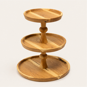 Bandeja de Servir de 3 Niveles de Madera de Acacia Ecológica Premium, Soporte de Madera para Pasteles y Postres Estilo Rústico para Bodas y Hoteles - Product Image 4