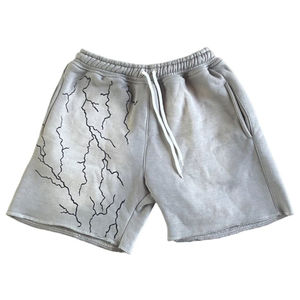 Pantalones Cortos Casuales para Hombre, Estilo Vintage, Lavado Ácido, con Logotipo Personalizado, Cordón Ajustable, Tejido de Rizo Francés, Malla de Felpa, Efecto Desgastado por el Sol, Color Liso - Product Image 1