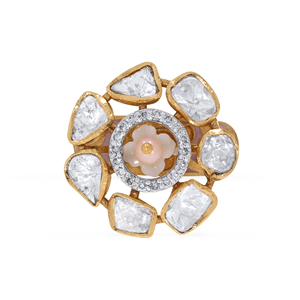 Bague Fleur en Or Jaune 18 carats avec Diamant Polki Brut Fait Main de Qualité Supérieure pour Femme, Bijou Fin de Créateur pour Mariage et Anniversaire - Product Image 1