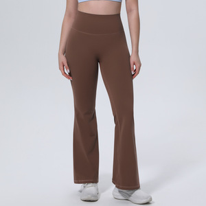 Pink High Waist <b>Flared</b> <b>Leggings</b> Full Length Solid Color Elastic Waist Yoga Pants Spandex Polyester Four-Way Stretch - Product Image 3