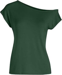 T-shirt ample tendance, doux, respirant, confortable, décontracté, élégant, pour tous les jours, asymétrique à une épaule - Product Image 1