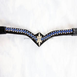 Correa de cuero para cejas de caballo, ajustable, de diseño, con piedras azules grandes y Estrella de Plata en el medio - Product Image 6