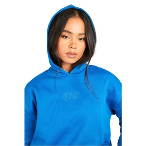 Women Blue Hooded <b>Tracksuit</b> Full Sleeve Solid Color Casual Jogger Set Side Pockets Elastic Waist Drawstring Closure - Product Image 5
