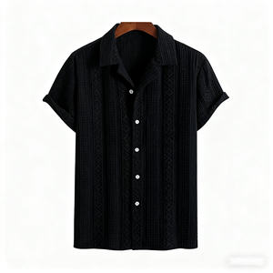 เสื้อเชิ้ตผู้ชายผ้าถักเนื้อนุ่มระบายอากาศได้ดี น้ำหนัก 160 กรัม ผลิตจากโพลีเอสเตอร์/คอตตอน ซาติน สีพื้น สไตล์ลำลอง ป้องกันการยับ กระดุมเดี่ยว ปกคอพับได้ - Product Image 1