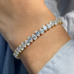 Luxury Pear Cut Diamond Tennis <b>Bracelet</b> in Yellow Gold, Elegant Statement Wrist Jewelry for Women, Bridal Party Gift, Sparkling - Product Image 1