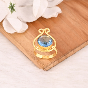 Anillo Ajustable de Topacio Azul, Joyería de Piedras Preciosas Hecha a Mano para Mujer - Product Image 3