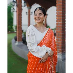 ชุดสาหรี่เลเฮริยาประดับมุกที่สวยที่สุดสำหรับงานปาร์ตี้ พร้อมผ้าสำหรับตัดเสื้อคลุม สำหรับผู้หญิงอินเดียในโอกาสงานแต่งงาน - Product Image 1
