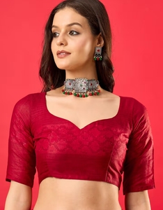 KV Women's <b>Red</b> Cotton Woven Saree With Unstitched <b>Blouse</b> - Product Image 4