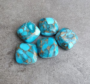 Turquesa azul natural facetada y calibrada con reverso plano – Gema suelta con forma de cojín para la fabricación de joyas - Product Image 3