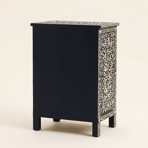 Table de chevet noire en os incrusté, 1 tiroir, faite à la main, motif floral, meuble de chambre de luxe indien incrusté - Product Image 2