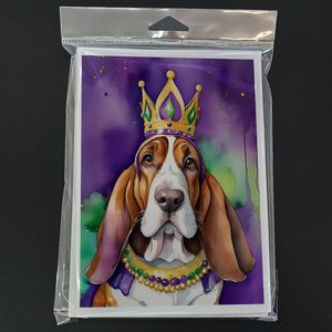 Basset Hound King of Mardi Gras Cartes de vœux Pack de 8 capricieux A7 Taille 5x7 Cartes de note vierges avec enveloppes - Product Image 3