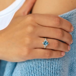 Luxury 2Carat Blue Moissanite Gold Plated 14K <b>925</b> Sterling <b>Silver</b> Carlotta Oval Cut Bridal Engagement <b>Ring</b> - Product Image 4