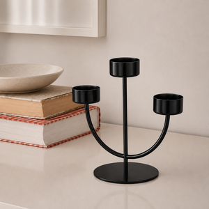 Elegant Design Gold 3-Arm Metal <b>Black</b> Candle Holder – Modern Decorative Tabletop <b>Candelabra</b> for Home, Dining Table & Wedding - Product Image 1