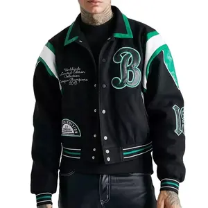 Großhandel OEM Flight Baseball Vintage Letterman Boxy Kontrast Trim B Versity Jacken für Männer