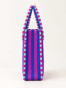 Bolso Tote de Algodón Acolchado Veer Handicrafts, Estampado Tropical Bohemio, Asas Verdes a Rayas, Cierre de Cremallera, para Viajes Diarios y Playa - Product Image 1