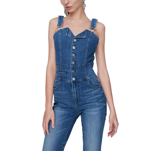 Nuevo Diseño, Mono de Mezclilla Azul Sostenible con Tirantes para Mujer, Pantalones Acampanados, Última Moda, Totalmente Personalizado, Fácil de Usar - Product Image 4