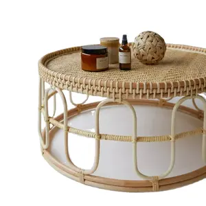 Eco-Friendly Rattan Hand Woven Wooden Rattan Corner End Coffee Table Wicker Living Room Decoration Interior Furniture Vietnam