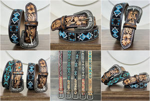 Nouvelle usine Ceintures personnalisées en gros pour hommes et femmes Ceintures perlées en cuir usiné à la main Ceintures de loisirs réglables en cuir de vachette véritable - Product Image 3