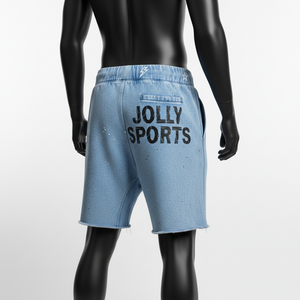 Shorts de mezclilla para hombre con lavado ácido, tela de algodón premium de 320 GSM, color azul claro vintage, estampado serigrafiado, logotipo personalizado, shorts para hombre con lavado ácido. - Product Image 5