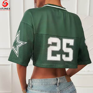 Camiseta deportiva personalizada de manga corta, estilo crop top oversize, jersey corto de fútbol americano, malla y poliéster, camiseta crop Dazzle para mujer - Product Image 3