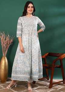 Kurta blanca de algodón con estampado floral para mujer, corte en A, con dupatta, cuello redondo, mangas tres cuartos, con lentejuelas, largo hasta la pantorrilla, estilo étnico. - Product Image 5