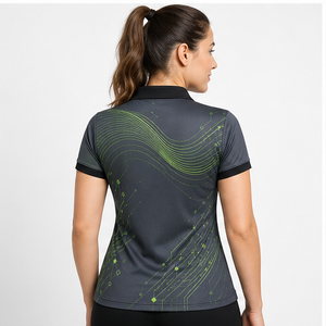 Polo Personalizado para Mujer con Estampado de Ondas Circulares en Verde Neón Carbón, Secado Rápido, Transpirable, Manga Corta, Uniforme de Golf, WPS-0811 - Product Image 4