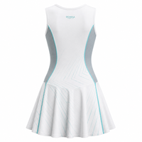 Vestido de tenis personalizado para mujer, color blanco, gris acuático, sin mangas, con media cremallera, de secado rápido, uniforme deportivo con falda acampanada y paneles de malla