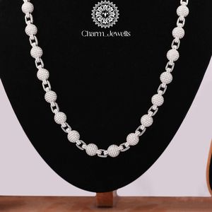 สร้อยคอ Charm_Jewells แบบ unisex ประดับเพชรโมอิสซาไนต์ทรง Brilliant Cut พร้อมสายแบบ Ball Chain เงินแท้ 925 ชุบทอง 14K สไตล์หรูหรา ฮิปฮอป ได้รับการรับรองจาก IGI - Product Image 1