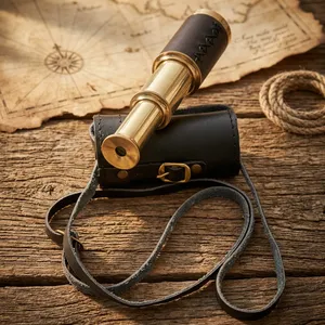 Telescopio de latón náutico Acabado dorado de níquel de 6 pulgadas con estuche de cuero marrón negro regalo - Product Image 3