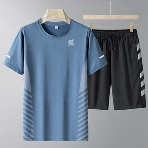 Dubbix Men's Moisture Wicking <b>Short</b> Sleeve T-Shirt And Elastic Waist <b>Shorts</b> Set Summer Sportswear For Adults Crew Neck 2026 - Product Image 1