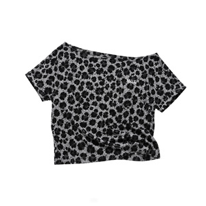 Chic Off Shoulder Custom Leopard Print Relaxed women's shirt Slouchy Wide Neck Embroidered Logo Summer Casual Animal Motif Shirt - Product Image 4