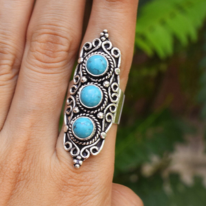 Blue <b>Turquoise</b> <b>Ring</b> 925 Sterling Silver Designer Bezel Setting Handmade <b>Ring</b> For Her Gemstone Jewelry - Product Image 1