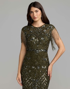 Elegant Sheath <b>Gown</b> <b>Floor</b>-<b>Length</b> Sequined Floral Pattern O-Neck Cap Sleeve Built-in Bra Anti-Wrinkle 100% Evening Dress - Product Image 6