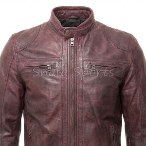 Custom Logo Genuine Leather Motorcycle Riding Jacket for Men Bomber Style Men's Winter <b>Canvas</b> Leather Jackets - Product Image 3