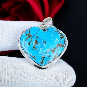 Colgante de Corazón de Turquesa Azul Natural con Cobre, Plata de Ley 925, Hecho a Mano, Joyería Bohemia, Venta al por Mayor, Regalo para Ella - Product Image 1
