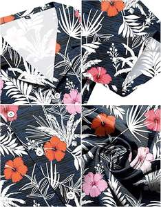 Camisetas de verano con estampado tropical de playa, cuello en V, botones, blusas florales de manga corta - Product Image 4